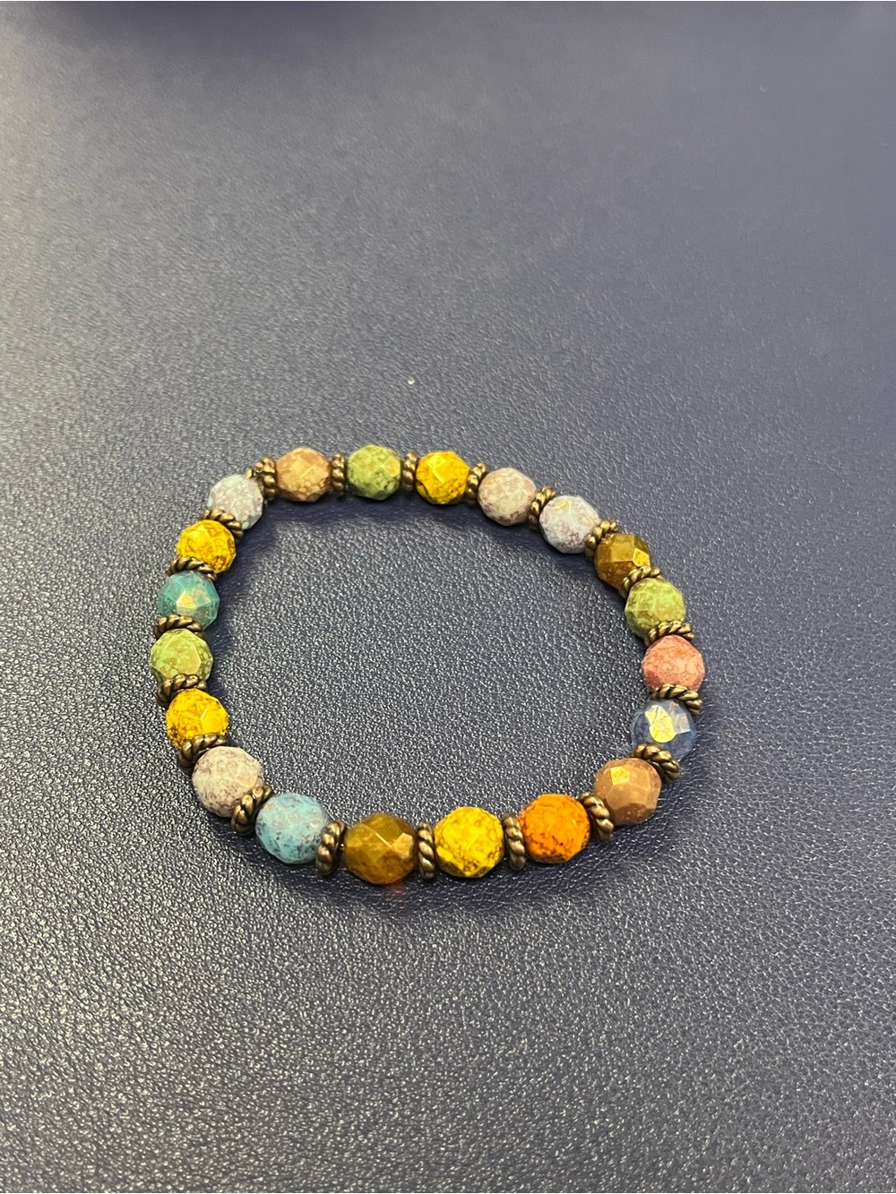 Multicolor Beaded Stretch Bracelet with Gold Accent Spacers